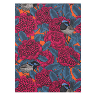 Red waratah and fairy wrens tablecloth