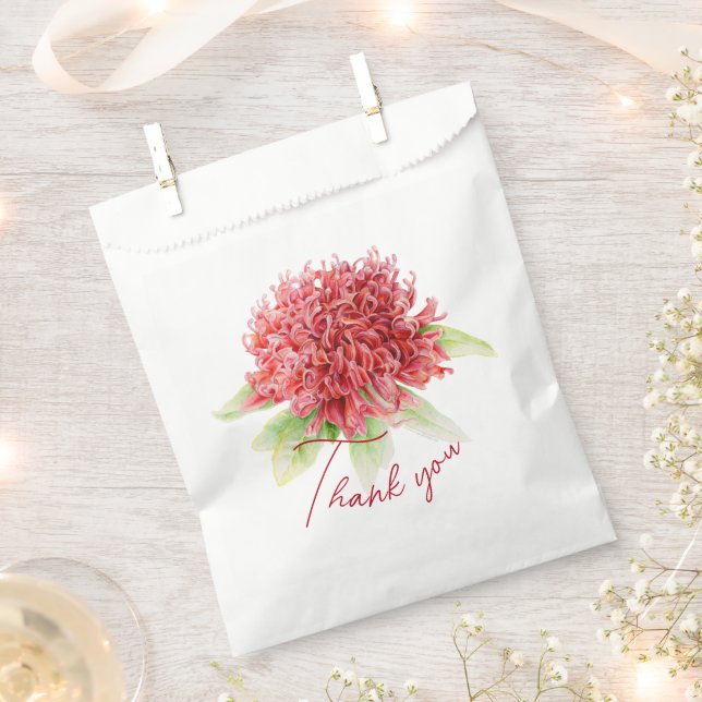 Red waratah botanical thank you wedding  favour bags (Clipped)