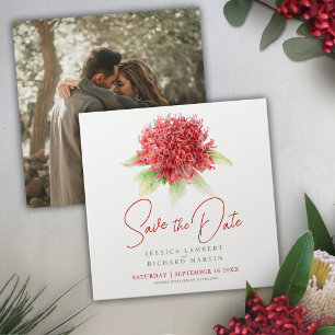 Red waratah flower art botanical watercolor save the date