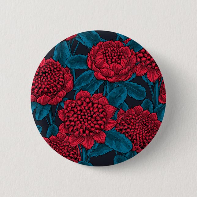 Red waratah flowers 6 cm round badge (Front)