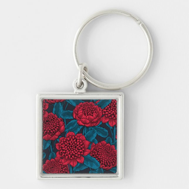 Red waratah flowers key ring (Front)