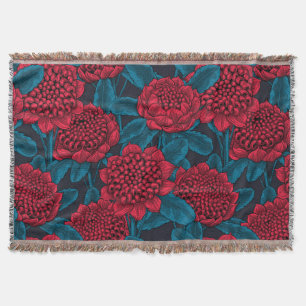 Red waratah flowers throw blanket
