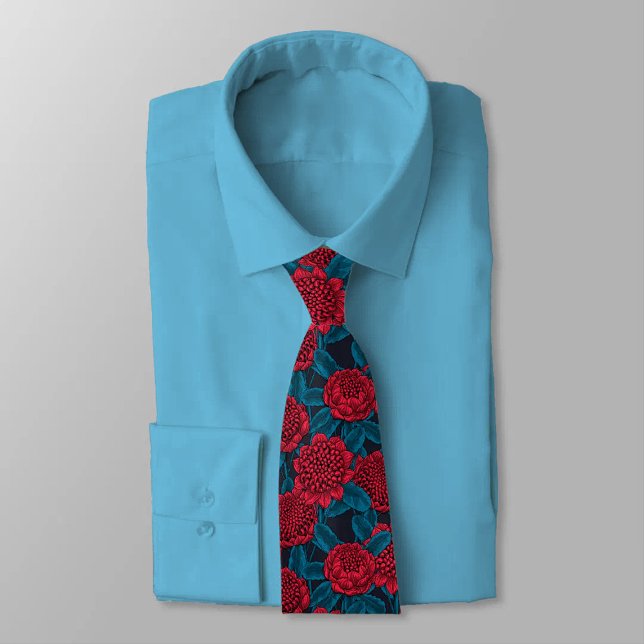 Red waratah flowers tie (Creator Uploaded)