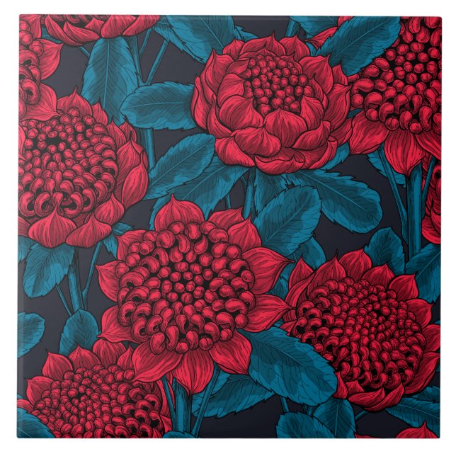 Red waratah flowers tile (Front)