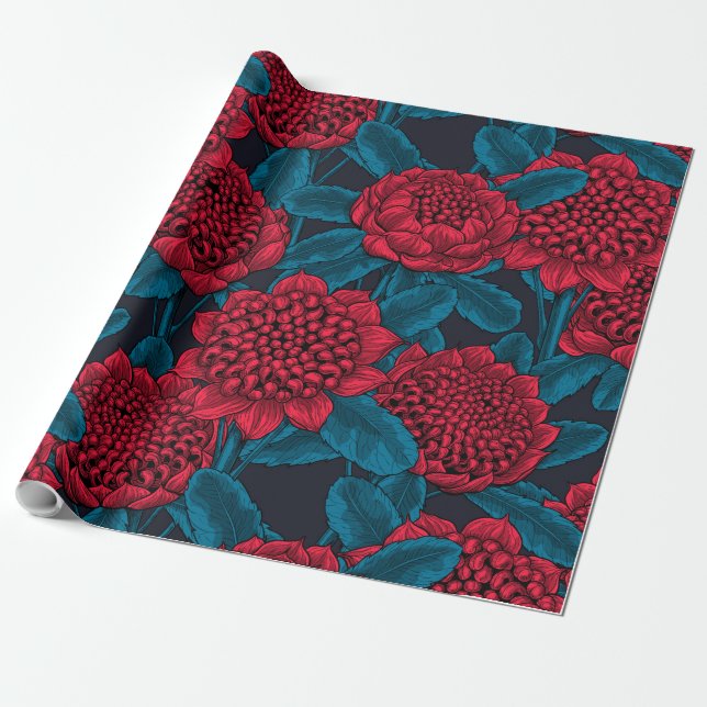 Red waratah flowers wrapping paper (Unrolled)