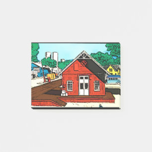 Red warehouse shed on the railroad post-it notes