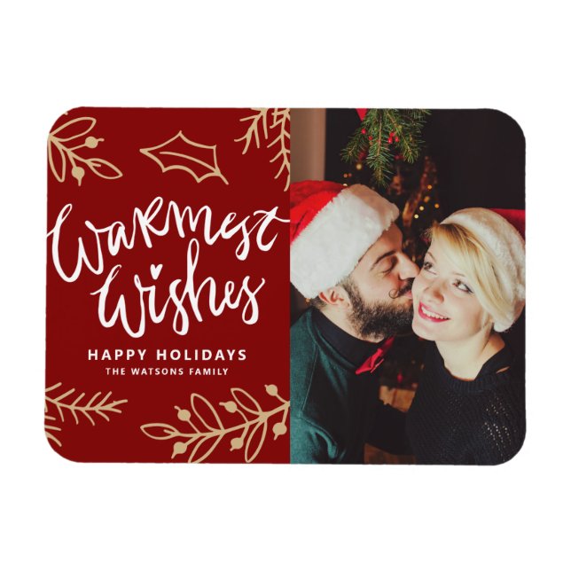 Red Warmest Wishes Calligraphy Christmas Photo Magnet (Horizontal)