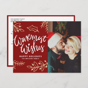 Red Warmest Wishes Calligraphy Holiday Photo