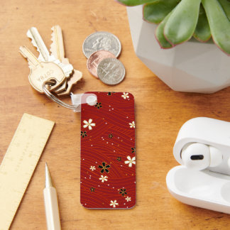 Red Washi Paper Aluminum Rectangle Keychain