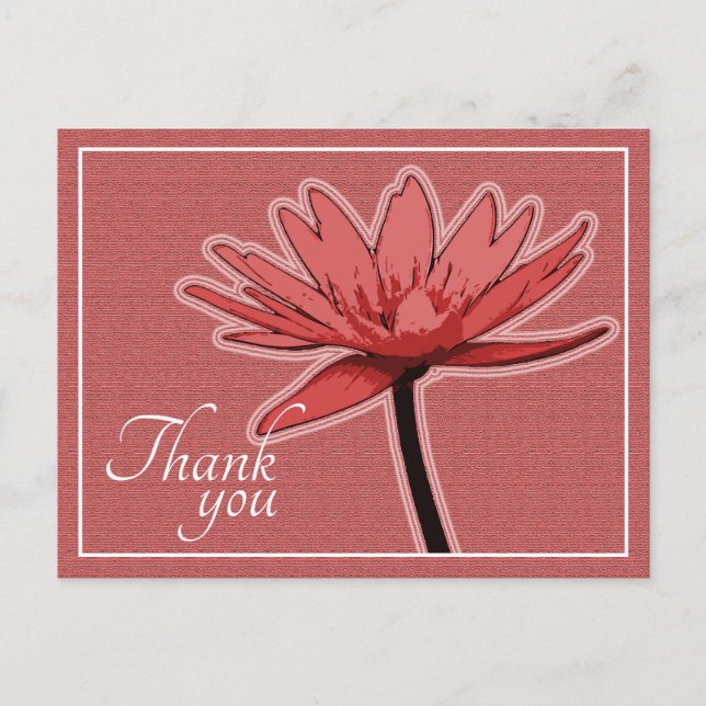 Red Water Lily Against Pink Background Thank You Postcard (Front)