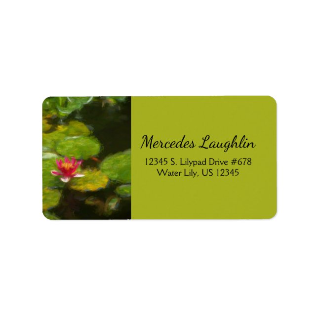 Red Water Lily Blossom Impressionistic Digital Art Label (Front)