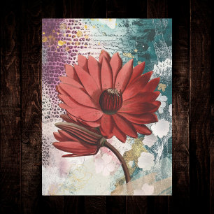 Red Water Lily Boho Artsy Ephemera Journal Collage Tissue Paper