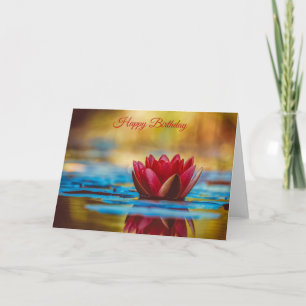 Red Water Lily - Happy Birthday Card