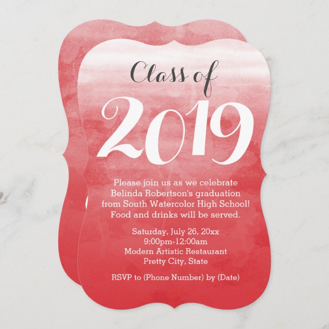 Red Watercolor 2019 Graduation Party Invitation (Front/Back)