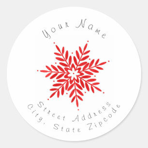 'Red Watercolor Abstract Snowflake'  Labels