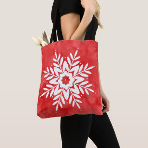 Red Watercolor Abstract Snowflake Tote Bag
