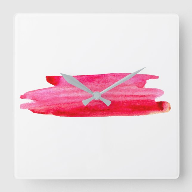 Red watercolor abstract stripe square wall clock (Front)