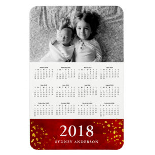 Red Watercolor and Gold   2018 Photo Calendar Magnet