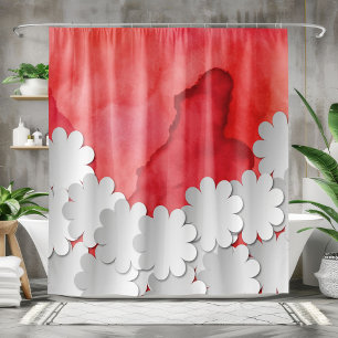 Red Watercolor and White Flowers Shower Curtain