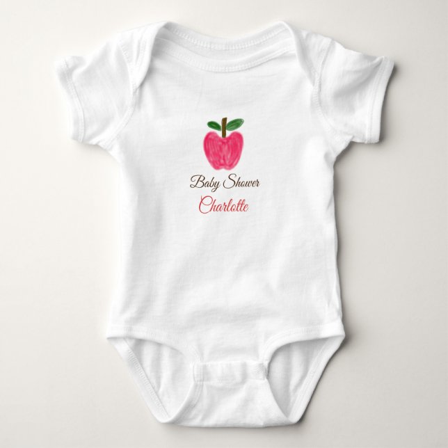 Red Watercolor apple baby shower add name title Bodysuit (Front)