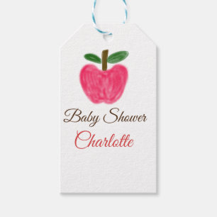 Red Watercolor apple baby shower add name title Gift Tags
