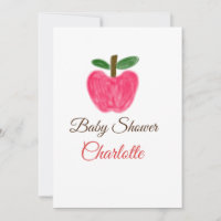 Red Watercolor apple baby shower add name title