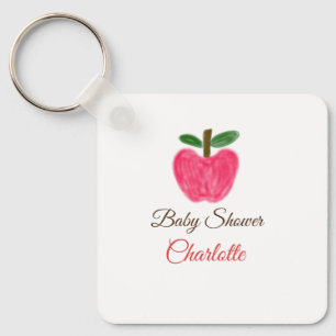 Red Watercolor apple baby shower add name title Key Ring