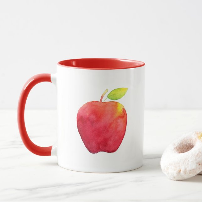 Red Watercolor Apple Mug (With Donut)