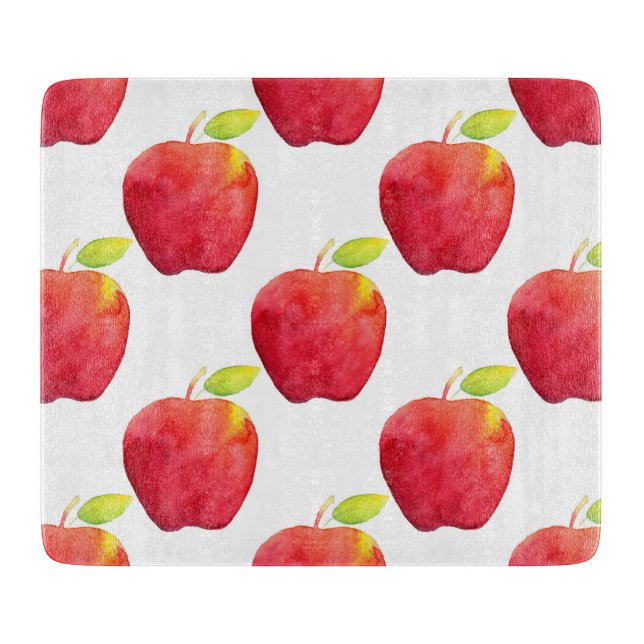 Red Watercolor Apple Pattern Cutting Board (Front)