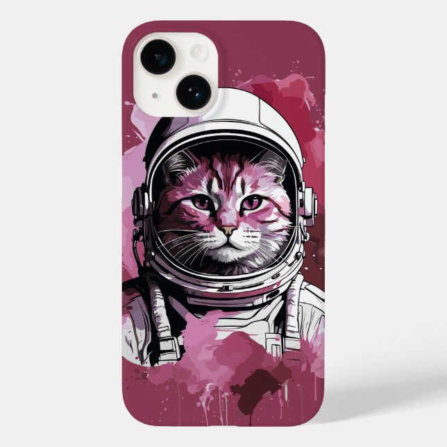 Red Watercolor Astronaut Cat Case-Mate iPhone Case (Back)