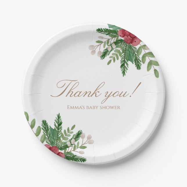 Red Watercolor Baby Shower Paper Plates (Front)