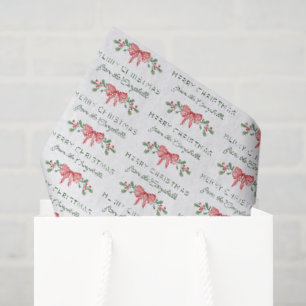 Red Watercolor Berries Bow Merry Christmas Tissue Paper