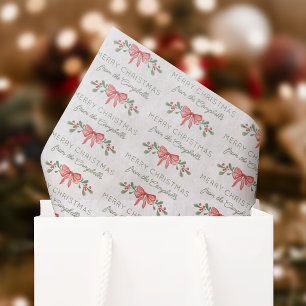 Red Watercolor Berries Bow Merry Christmas Tissue Paper