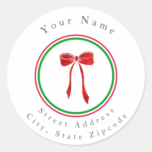 Red Watercolor Bow labels (Front)