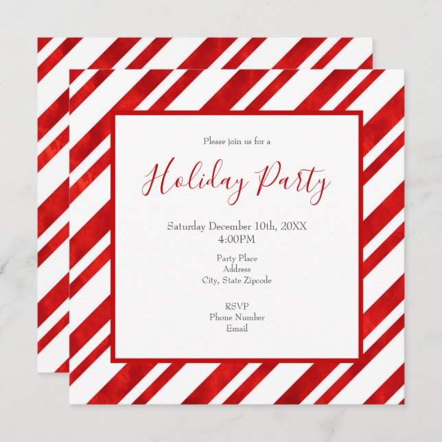 Red Watercolor Candy Cane Stripes Invitation (Front/Back)