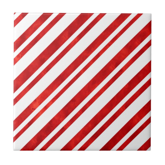 Red Watercolor Candy Cane Stripes  Tile (Front)