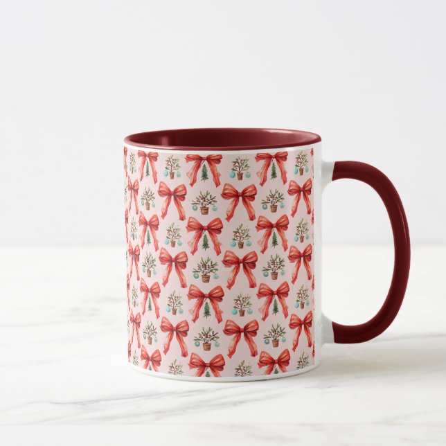 Red Watercolor Christmas Bows Holiday Mug Gift (Right)