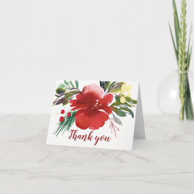 Red Watercolor Christmas Flower Thank You (Front)