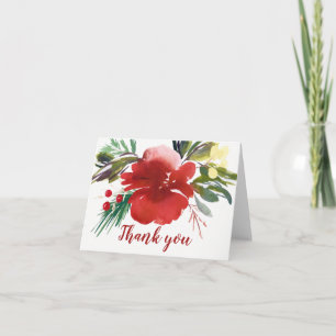 Red Watercolor Christmas Flower Thank You Card