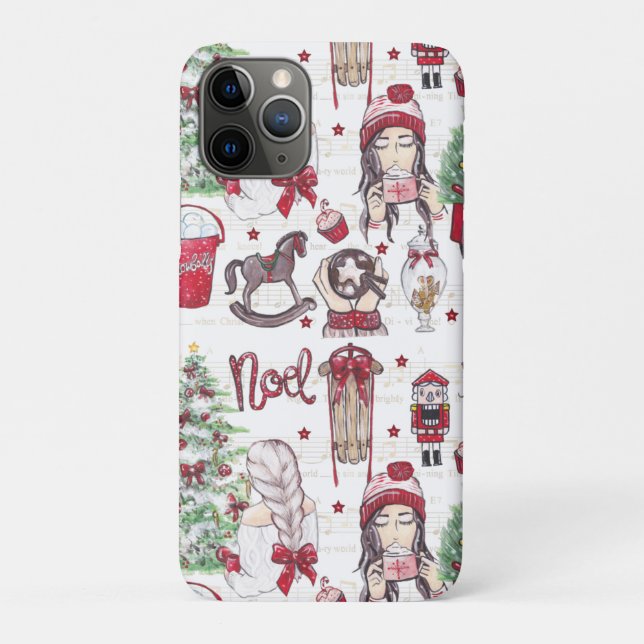 Red Watercolor Christmas Music Notes Case-Mate iPhone Case (Back)