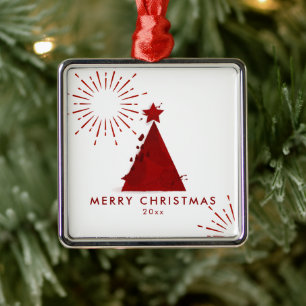 Red Watercolor Christmas Tree Template  Metal Tree Decoration