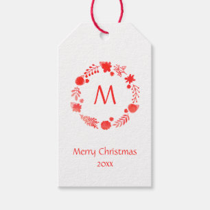 Red Watercolor Christmas Wreath Gift Tags