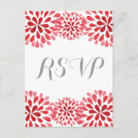 Red Watercolor Chrysanthemum RSVP Postcard