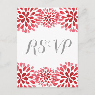 Red Watercolor Chrysanthemum RSVP Postcard
