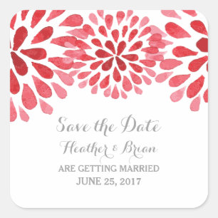 Red Watercolor Chrysanthemum Save the Date Square Sticker