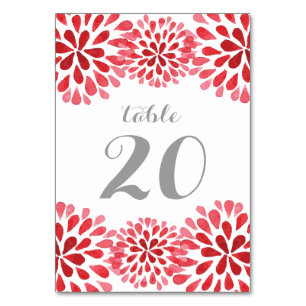 Red Watercolor Chrysanthemum Table Number Card