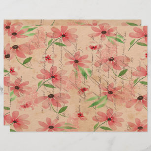 Red Watercolor Daisy Field Vintage