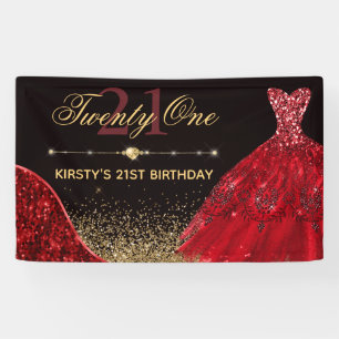 Red Watercolor Dress & red wave Edge 21st Birthday Banner