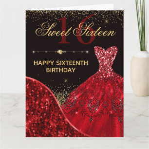 Red Watercolor Dress Sweet 16 Birthday Card