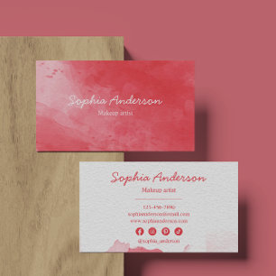 Red Watercolor Elegant Script Business Card